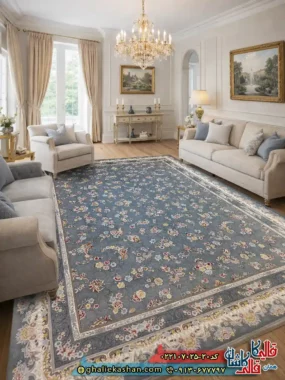 فرش 700 شانه طرح افشان آتیلا رنگ طوسی دودی کاشان