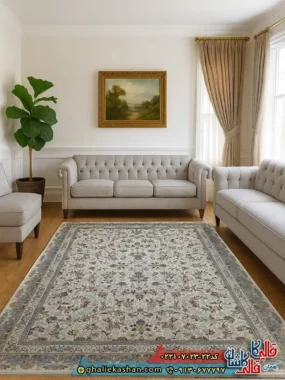فرش 700 شانه طرح افشان آتیلا رنگ کرم کاشان