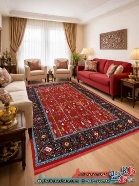 فرش 700 شانه طرح افشان بنیتا رنگ قرمز لاکی کاشان