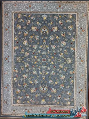 فرش 700 شانه طرح افشان رز رنگ طوسی دودی کاشان اصلی