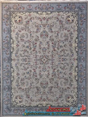 فرش 700 شانه طرح افشان محیا رنگ فیلی ترمه ای کاشان اصلی