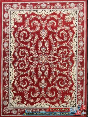 فرش 700 شانه طرح افشان محیا رنگ قرمز روناسی کاشان اصلی
