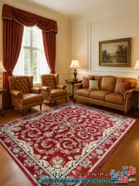 فرش 700 شانه طرح افشان محیا رنگ قرمز روناسی کاشان
