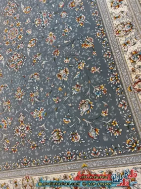 فرش 700 شانه طرح افشان وفا رنگ طوسی دودی کاشان زمینه