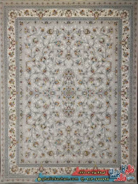 فرش 700 شانه طرح افشان وفا رنگ طوسی سیلور کاشان اصلی