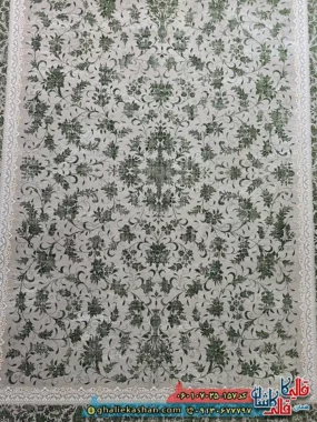 فرش 700 شانه طرح افشان گارنت رنگ سبز فیلی ترمه ای کاشان زمینه