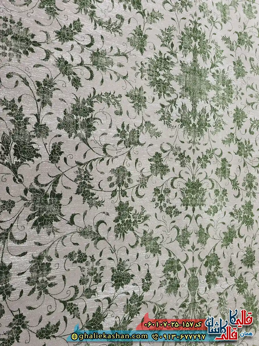 فرش 700 شانه طرح افشان گارنت رنگ سبز فیلی ترمه ای کاشان نزدیک 2