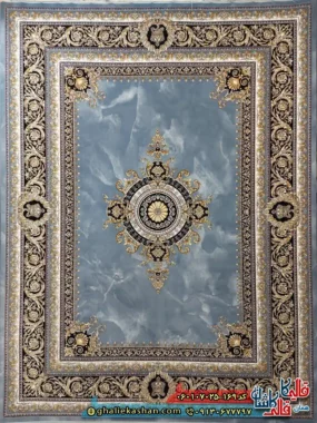 فرش 700 شانه طرح جیوا رنگ طوسی دودی کاشان اصلی