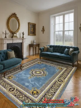 فرش 700 شانه طرح جیوا رنگ طوسی دودی کاشان