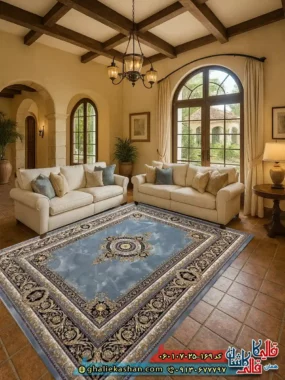 فرش 700 شانه طرح جیوا رنگ طوسی دودی کاشان