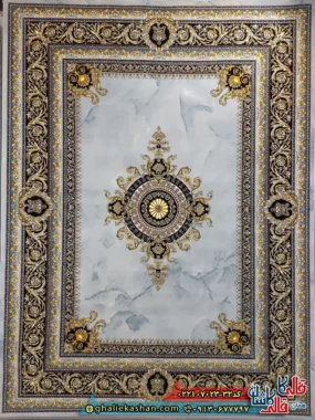 فرش 700 شانه طرح جیوا رنگ طوسی سیلور کاشان اصلی