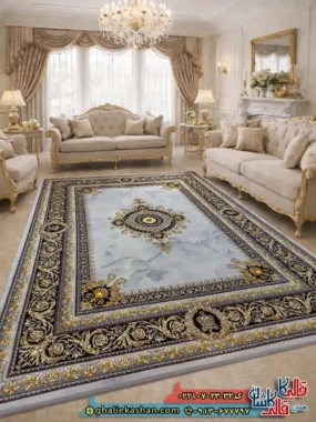 فرش 700 شانه طرح جیوا رنگ طوسی سیلور کاشان
