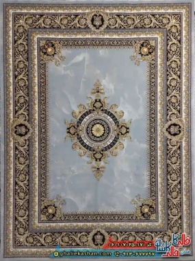 فرش 700 شانه طرح جیوا رنگ طوسی نقره ای کاشان اصلی