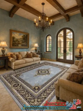 فرش 700 شانه طرح جیوا رنگ طوسی نقره ای کاشان