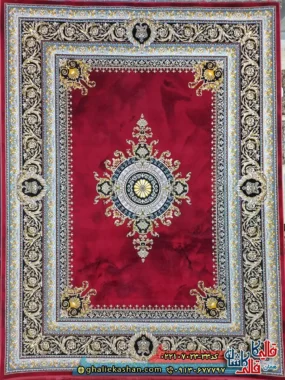 فرش 700 شانه طرح جیوا رنگ قرمز لاکی کاشان اصلی