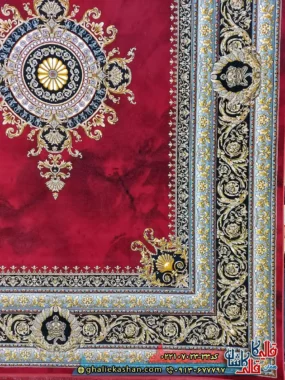 فرش 700 شانه طرح جیوا رنگ قرمز لاکی کاشان حاشیه