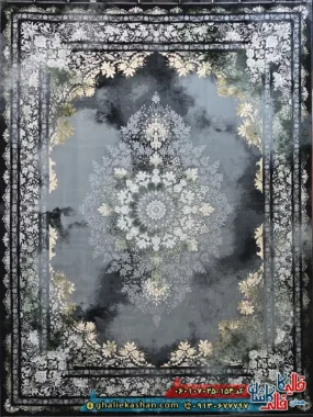 فرش 700 شانه طرح درنیکا رنگ سبز سرمه ای کاشان اصلی
