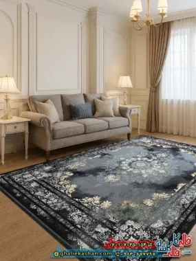 فرش وینتیج 700 شانه طرح درنیکا رنگ سبز سرمه ای کاشان