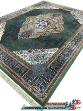 فرش 700 شانه طرح روشنا رنگ سبز کاشان اصلی