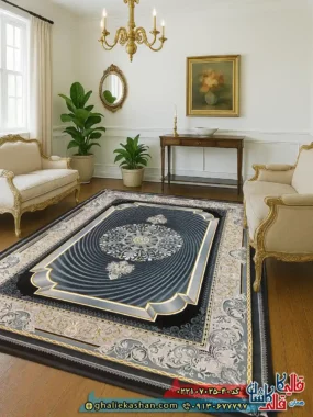 فرش 700 شانه طرح عاطفه رنگ سرمه ای کاشان