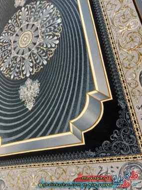 فرش 700 شانه طرح عاطفه رنگ سرمه ای کاشان زمینه