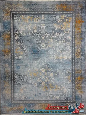 فرش 700 شانه طرح مارینا رنگ آبی دودی کاشان اصلی