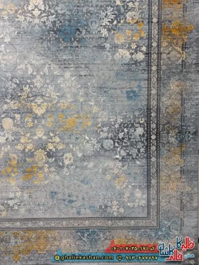 فرش 700 شانه طرح مارینا رنگ آبی دودی کاشان حاشیه