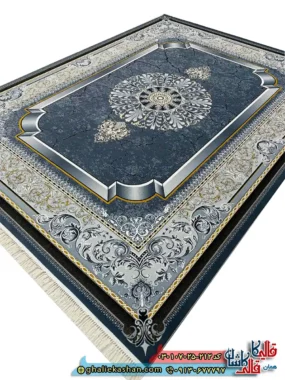 فرش 700 شانه طرح موج رنگ طوسی دودی کاشان اصلی