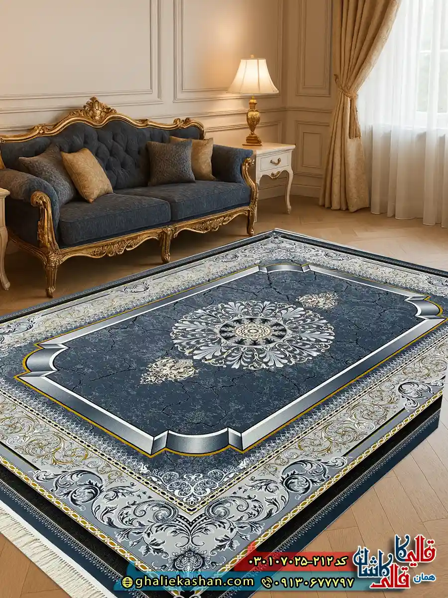 فرش 700 شانه طرح موج رنگ طوسی دودی کاشان دکوراسیون
