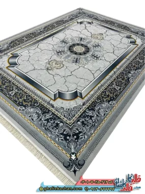 فرش 700 شانه طرح موج رنگ طوسی سیلور کاشان اصلی