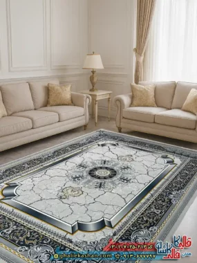 فرش 700 شانه طرح موج رنگ طوسی سیلور کاشان