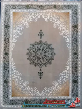 فرش 700 شانه طرح همدم رنگ سبز ترمه ای کاشان اصلی