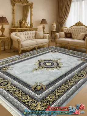 فرش 700 شانه طرح ژینوس رنگ طوسی سیلور کاشان