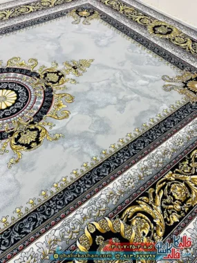 فرش 700 شانه طرح ژینوس رنگ طوسی سیلور کاشان زمینه