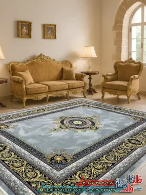 فرش 700 شانه طرح ژینوس رنگ طوسی نقره ای کاشان