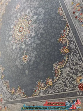 فرش 700 شانه طرح کاریا رنگ طوسی دودی کاشان زمینه