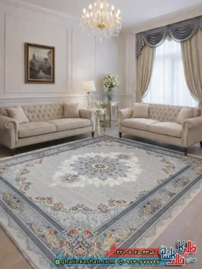 فرش 700 شانه طرح کاریا رنگ طوسی سیلور کاشان