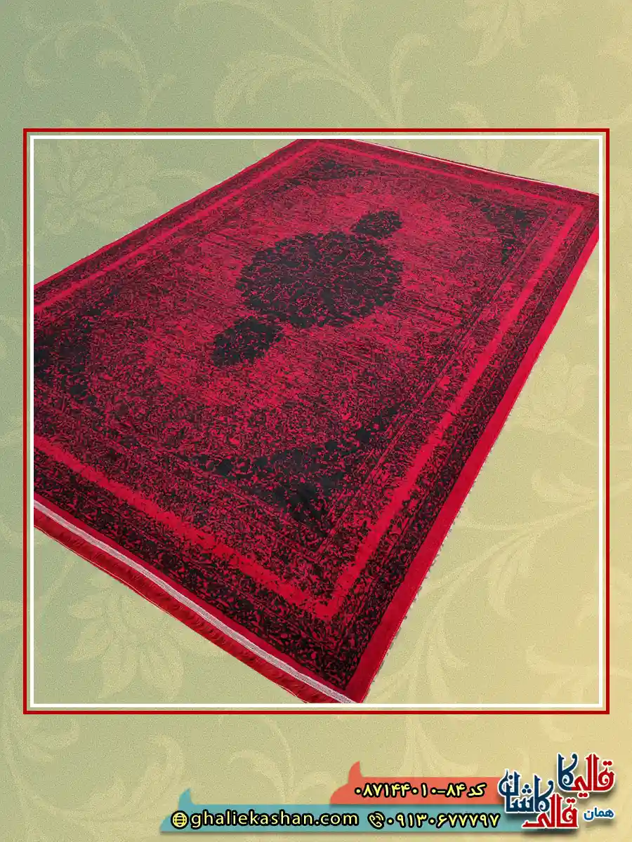 فرش ارزان سنتی طرح 700 شانه طرح گلاب رنگ قرمز مشکی کاشان اصلی