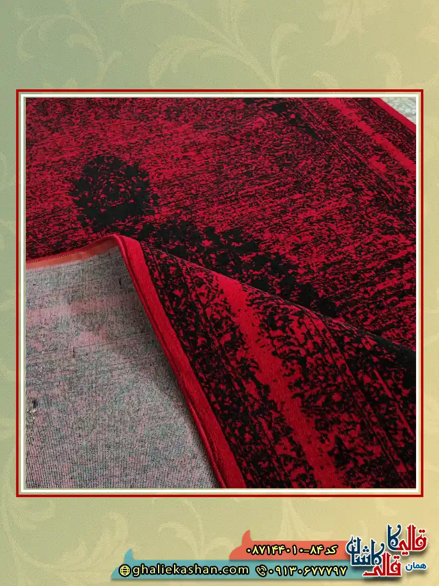 فرش ارزان سنتی طرح 700 شانه طرح گلاب رنگ قرمز مشکی کاشان نزدیک