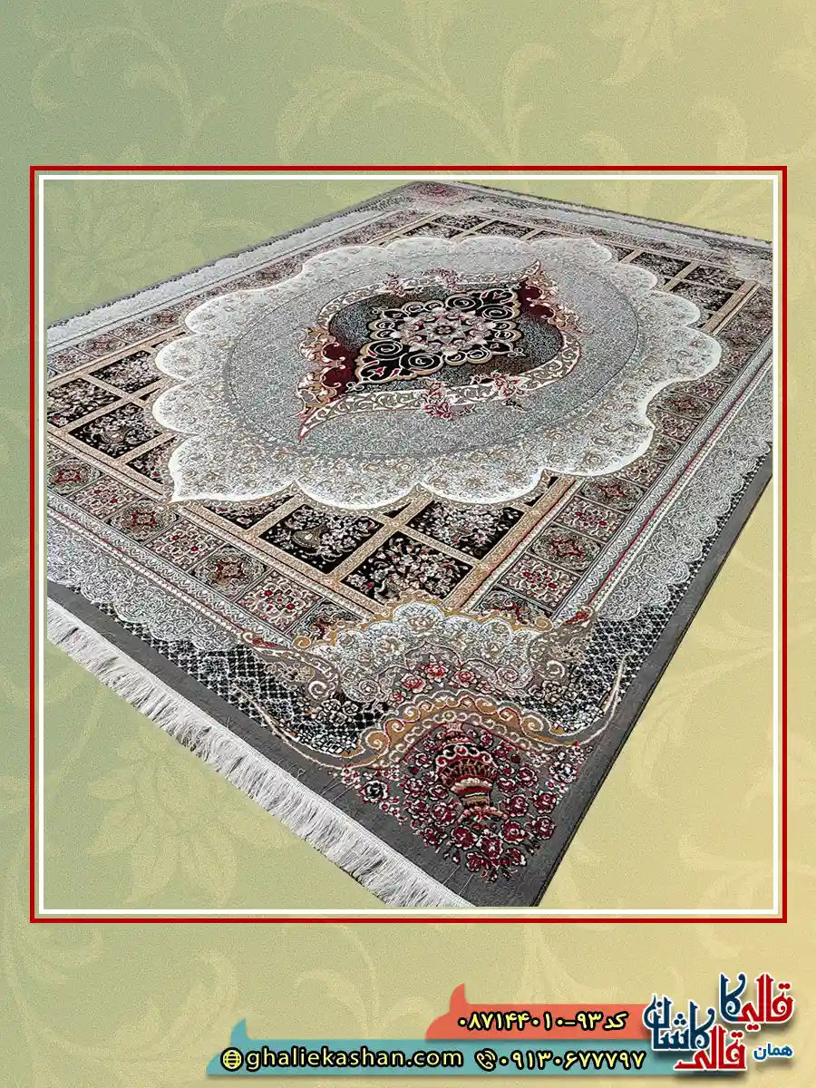 فرش ارزان طرح 700 شانه خشتی طرح مانلی رنگ طوسی فیلی کاشان اصلی