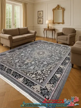 فرش ارزان طرح 700 شانه طرح آیلین رنگ طوسی فیلی کاشان