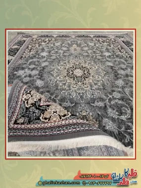 فرش ارزان طرح 700 شانه طرح آیلین رنگ طوسی فیلی کاشان زمینه