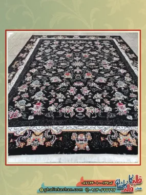 فرش ارزان طرح 700 شانه طرح افشان جانان رنگ سرمه ای کاشان زمینه