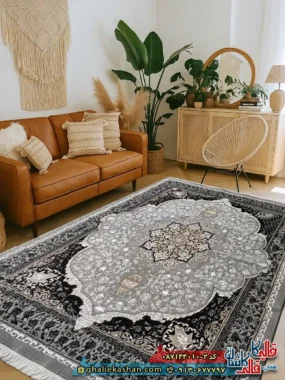 فرش ارزان طرح 700 شانه طرح النا رنگ طوسی فیلی کاشان