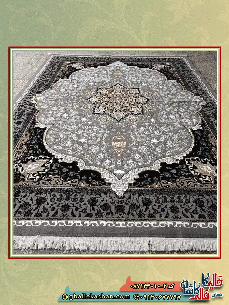 فرش ارزان طرح 700 شانه طرح النا رنگ طوسی فیلی کاشان زمینه