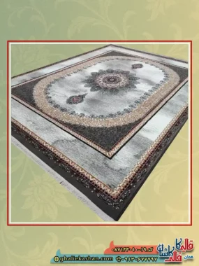 فرش ارزان طرح 700 شانه طرح بیتا رنگ طوسی فیلی کاشان اصلی