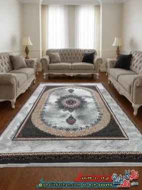 فرش ارزان طرح 700 شانه طرح بیتا رنگ طوسی فیلی کاشان