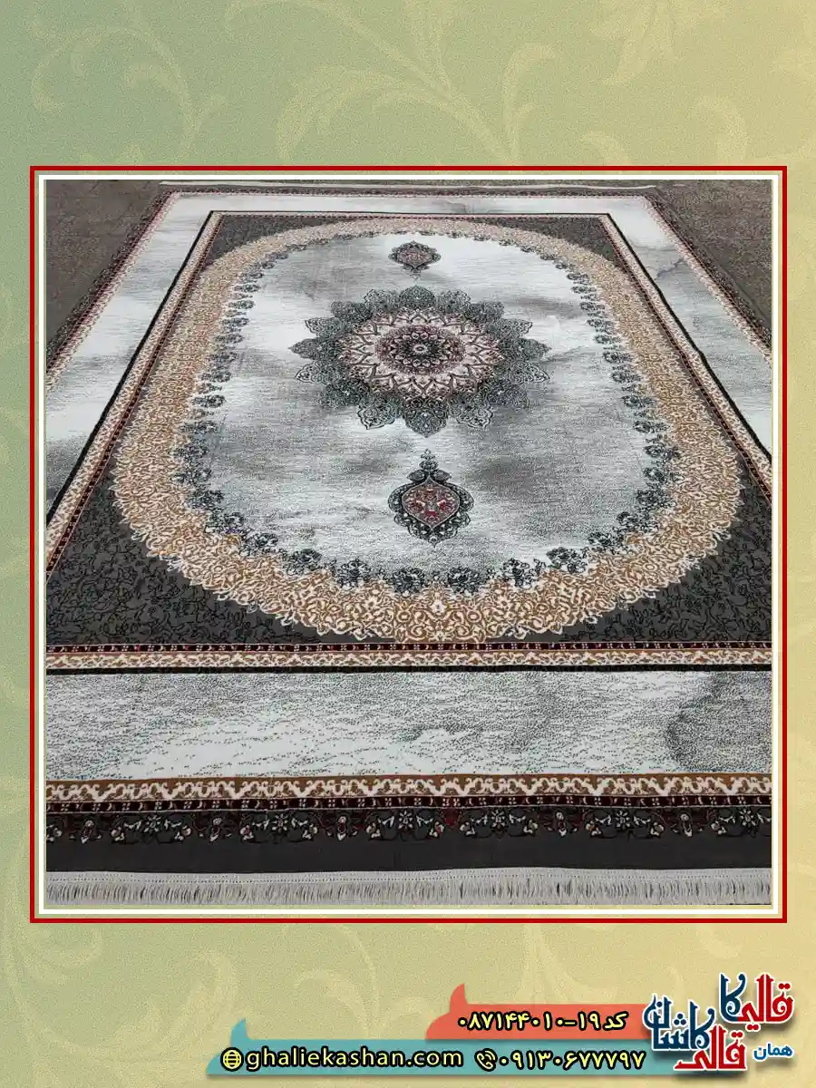 فرش ارزان طرح 700 شانه طرح بیتا رنگ طوسی فیلی کاشان زمینه