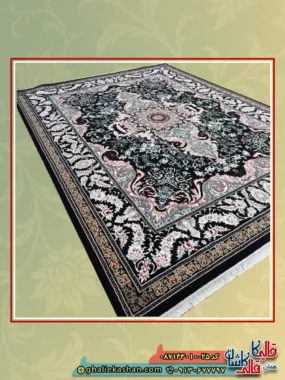 فرش ارزان طرح 700 شانه طرح تارا رنگ مشکی سرمه ای کاشان اصلی
