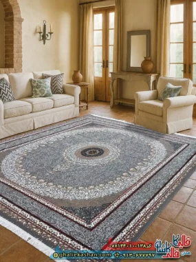 فرش ارزان طرح 700 شانه طرح ساحل رنگ طوسی فیلی کاشان